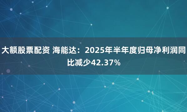 大额股票配资 海能达：2025年半年度归母净利润同比减少42.37%